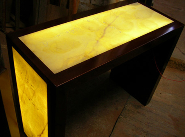 Backlit White Onyx and Mahogany Table